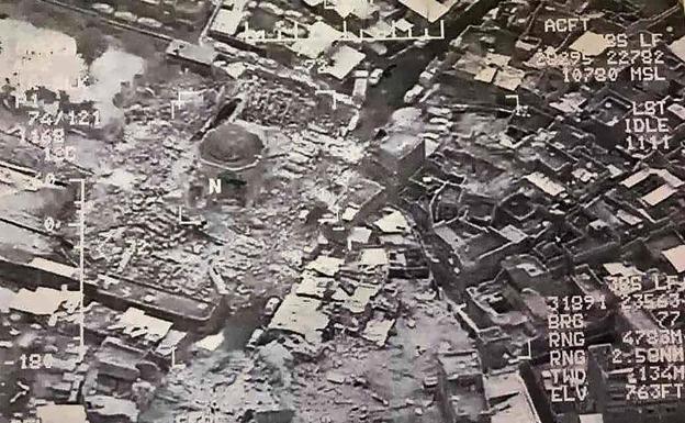 Imagen satelital de la mezquita destruida.