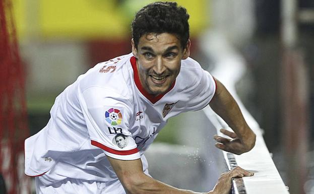 Navas celebra un gol con el Sevilla. 