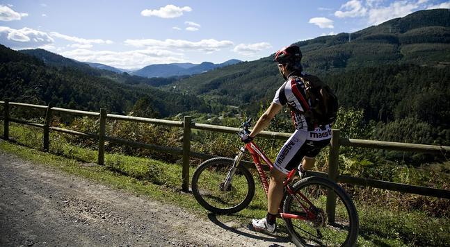 Un ciclista observa el paisaje.