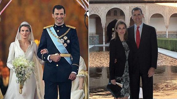 Los Príncipes el día de su boda y hace unas semanas. 