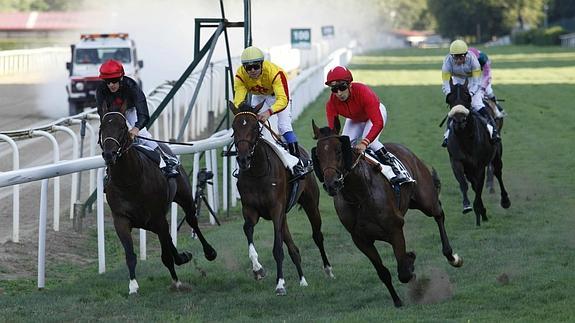 Carrera de caballos en el Hipódromo de San Sebastián.