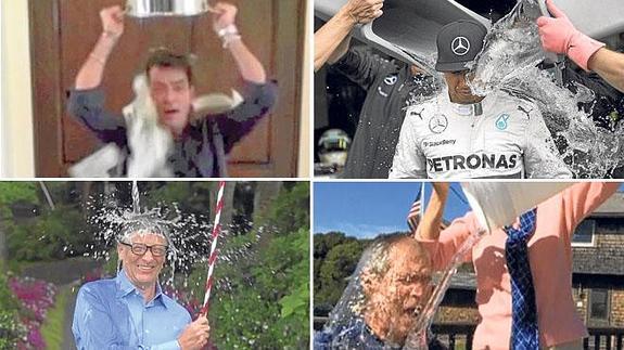 George Bush, Charlie Sheen (éste uso dinero en vez de agua), Bill Gates y Lewis Hamilton.también se unieron al reto del cubo de agua helada.