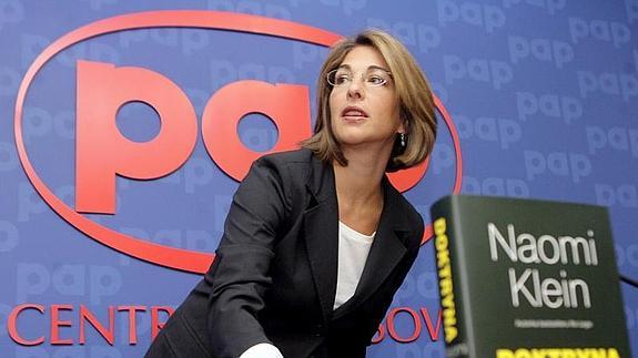Naomi Klein, durante la presentación de su nuevo libro.