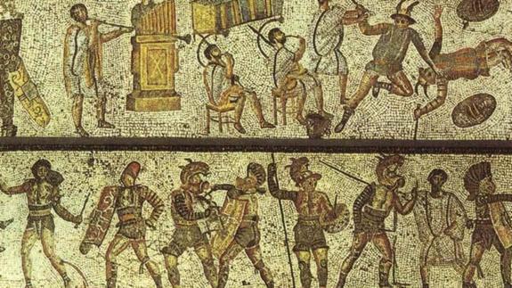 Mosaico de Zliten. Propiedad del Jamahiriya Museum de Tripoli (Libia). 