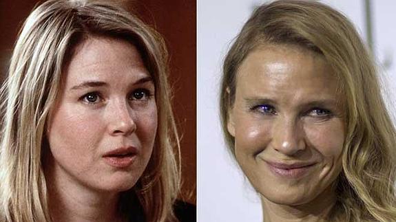 René Zellweger: a la izquierda, como Bridget Jones, a la derecha, el pasado lunes. 