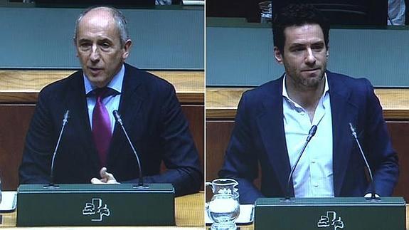 El portavoz del Gobierno vasco, Josu Erkoreka, y el dirigente del PP Borja Sémper, hoy en el Parlamento. 