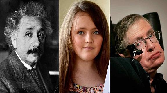 Albert Einstein (iz), Nicole Barr (Centro) y Stephen Hawking (d).