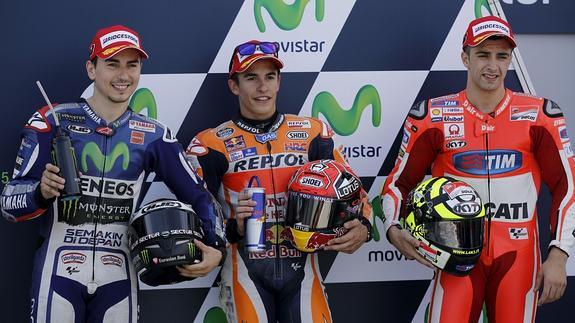 Lorenzo, Márquez y Iannone, el pasado mes de septiembre.