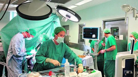 Profesionales sanitarios en el quirófano durante una intervención en un hospital de Osakidetza.