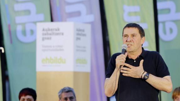 El líder de Bildu, Arnaldo Otegi, en un acto de campaña el pasado junio.