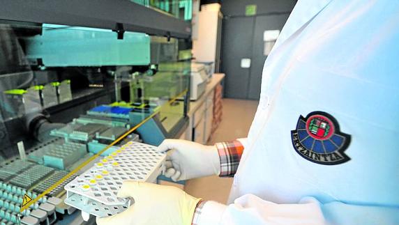 Un técnico efectúa análisis en los laboratorios de la Policía Científica de la Ertzaintza.