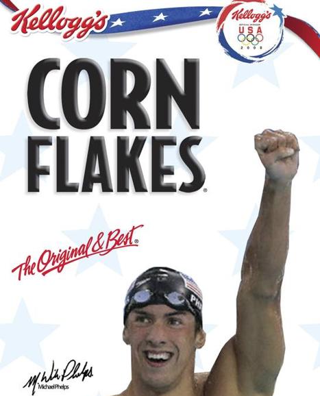 Imagen de uno de los paquetes norteamericanos de Kellogs, con el mediallista olímpico Michael Phelps.