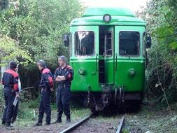 Agentes de la Ertzaitza comprueban el estado del tren accidentado /LUIS CALABOR