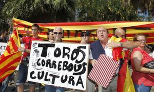 Un grupo de taurinos se ha manifestado a la puerta de la Monumental. /Agencias