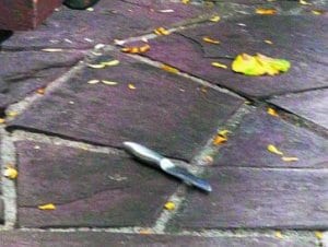 El cuchillo hallado debajo de un banco en la plaza Berria. ::
J. P.