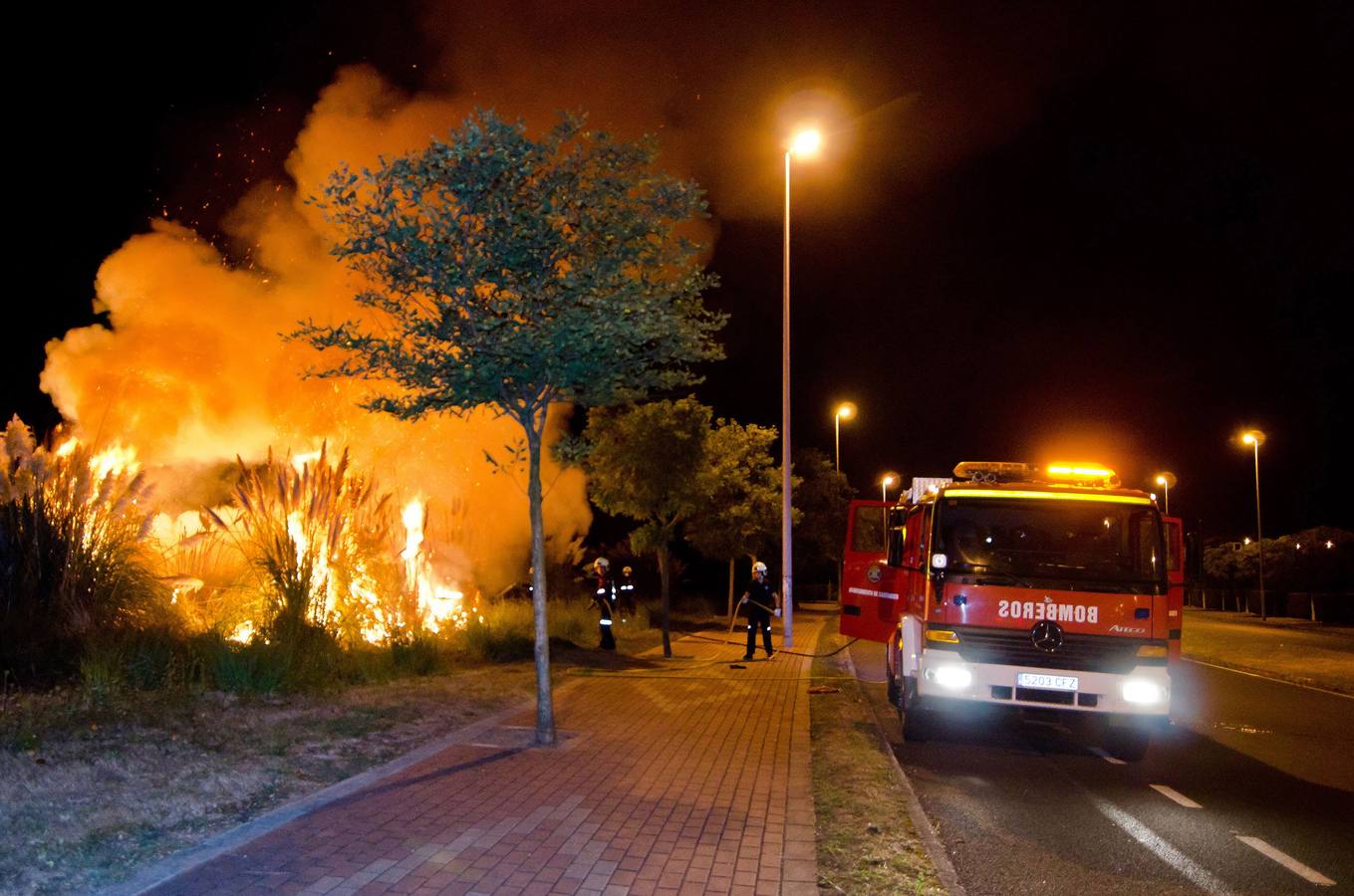Incendio de plumeros en la vaguada de Las Llamas, en Santander