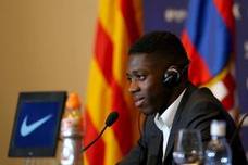 Ousmmane Dembélé durante su presentación como nuevo jugador del Barça. 