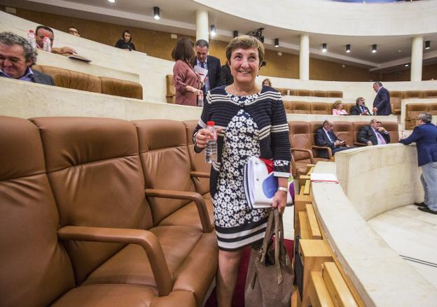 La consejera de Sanidad, María Luisa Real, a su llegada ayer al Pleno del Parlamento de Cantabria. :: celedonio