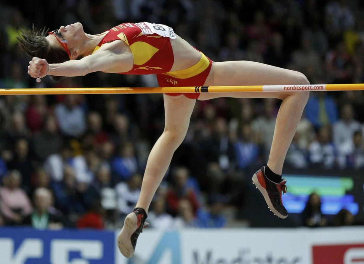 La atleta cántabra logró la medalla de oro con este salto en el Campeonato Europeo de pista cubierta celebrado en Gotemburgo (Suecia) en 2013.