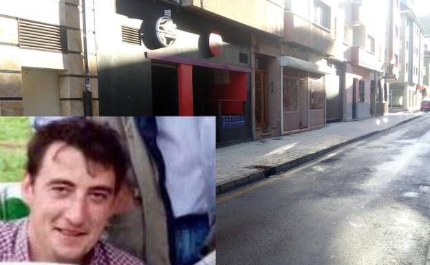 En el recuadro, Adrián Gancedo, el hombre fallecido. Calle Manuel Bedriñana donde se produjo el apuñalamiento. 