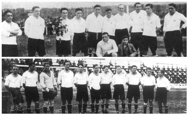 Arriba, el equipo del Real Unión de la temporada 1925-26. Abajo, el Racing de 1928, que quedó subcampeón de la liga.