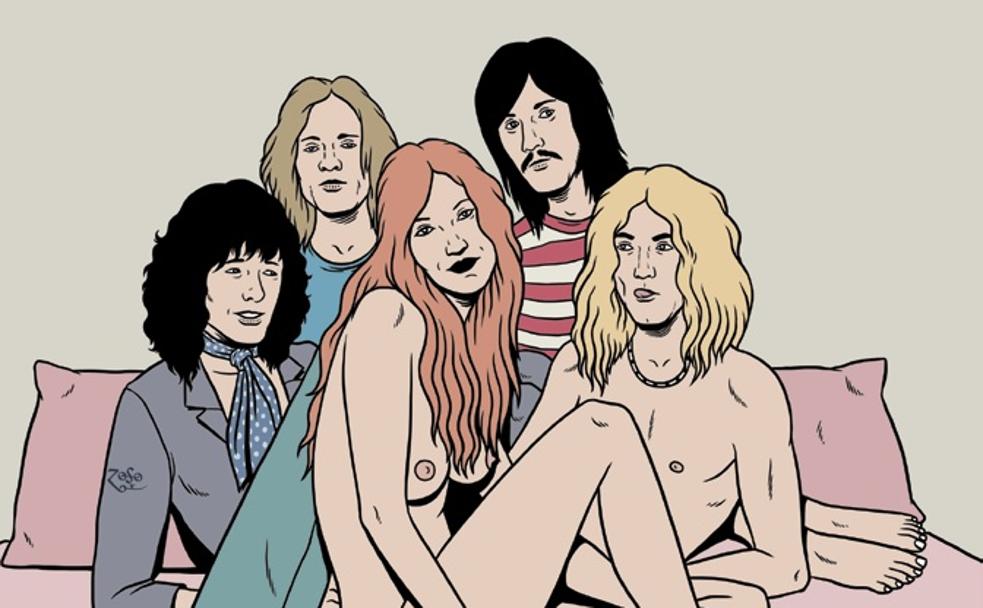 Ilustración de David Sánchez para el mito de Led Zeppelin y el escualo en 'Paul está muerto y otras leyendas urbanas del rock'. 