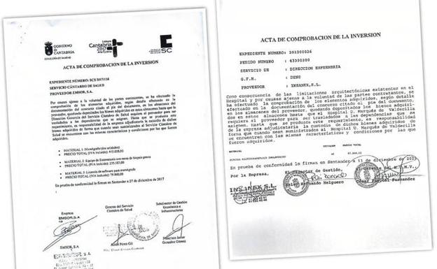 A la izquierda, acta de comprobación de la inversión firmada en diciembre de 2017.A la derecha, el mismo modelo de documento, de 2013.