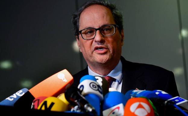 Quim Torra da una rueda de prensa. 