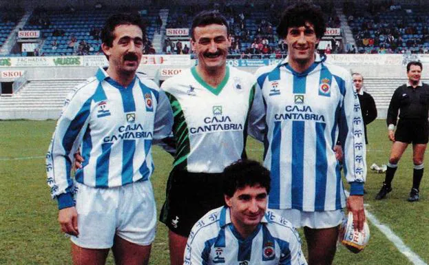 Preciado, Sañudo, Quique Setién y Vicky en un partido contra la droga en 1991.