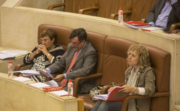 Real, a la izquierda y Tezanos en un pleno del Parlamento 