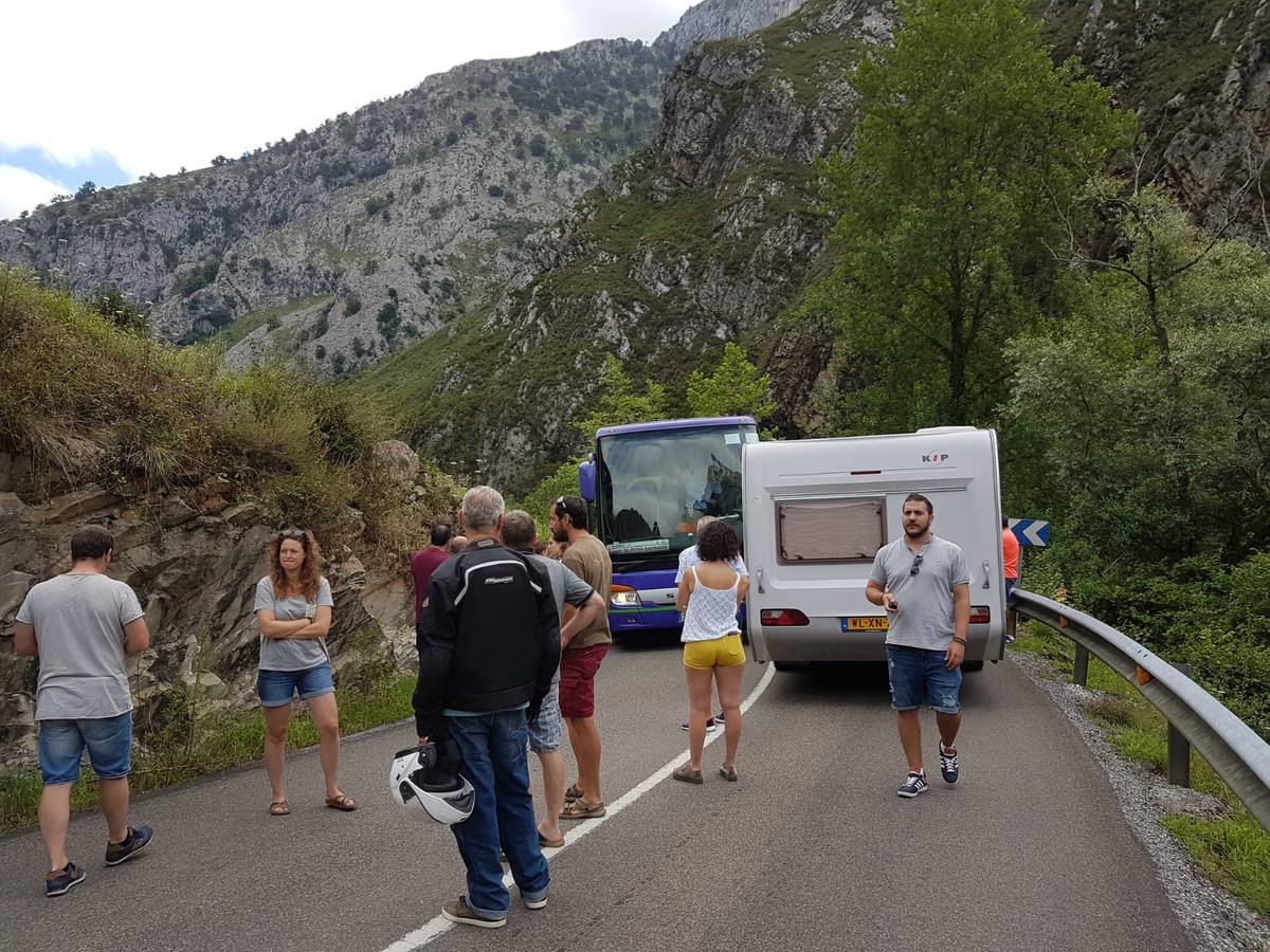 Fotos: Un accidente leve colapsa el desfiladero de la Hermida