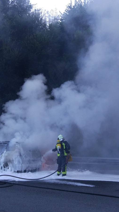 Fotos: Un coche se incendia en la A-8, en Guriezo