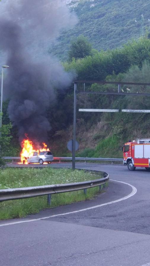 Fotos: Un coche se incendia en la A-8, en Guriezo