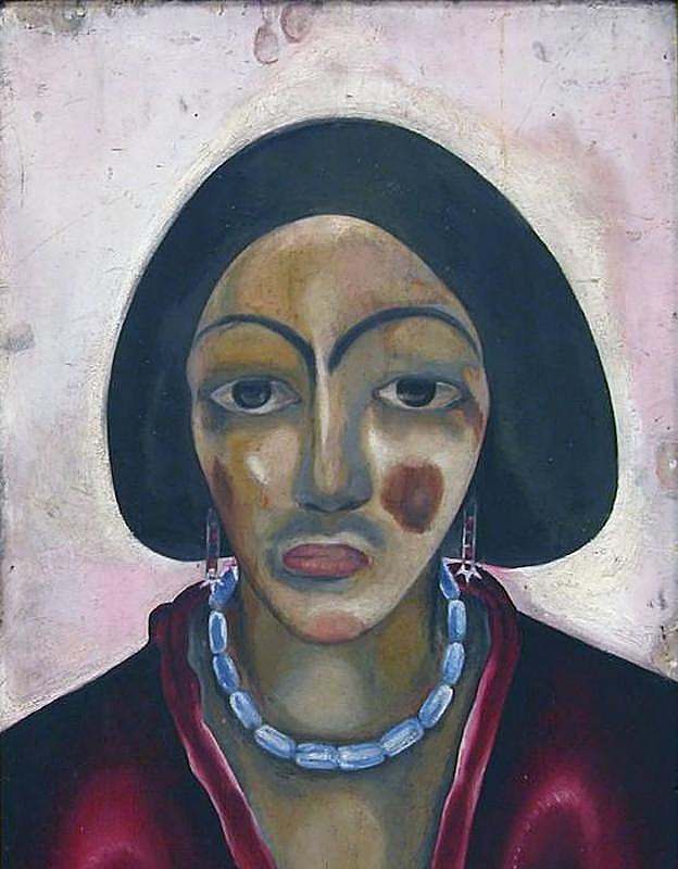 'Mujer con vestido rojo', pintura del año 1915. :