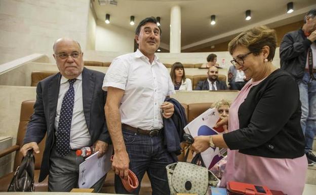 La consejera de Sanidad, Luisa Real, accede a su escaño en el Parlamento en presencia de Díaz Tezanos, Mañanes y Sota. 