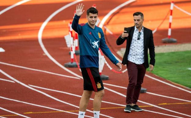 Álvaro Morata, durante un entrenamiento en la Ciudad del Fútbol de Las Rozas.