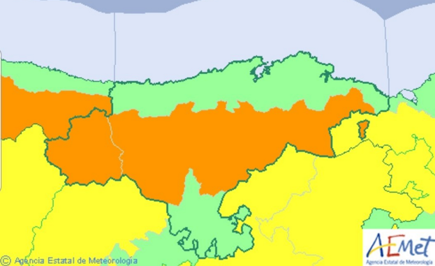 Mapa de Cantabria con los avisos de hoy por el viento.
