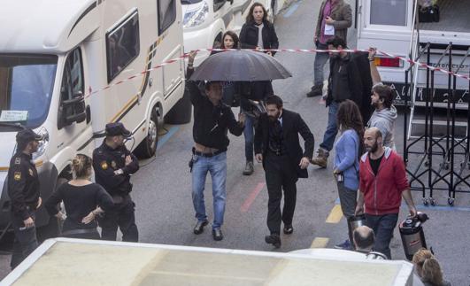 Antonio Banderas, durante la grabación de 'Altamira' en el centro de Santander.