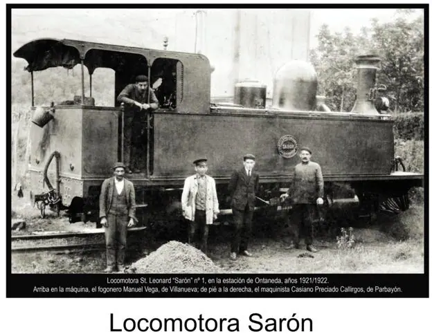 La Locomotora 'Sarón' en la estación de Ontaneda (1921-1922), instantánea que recoge el libro 'El Valle de Cayón, imágenes para el recuerdo' de Librucos.