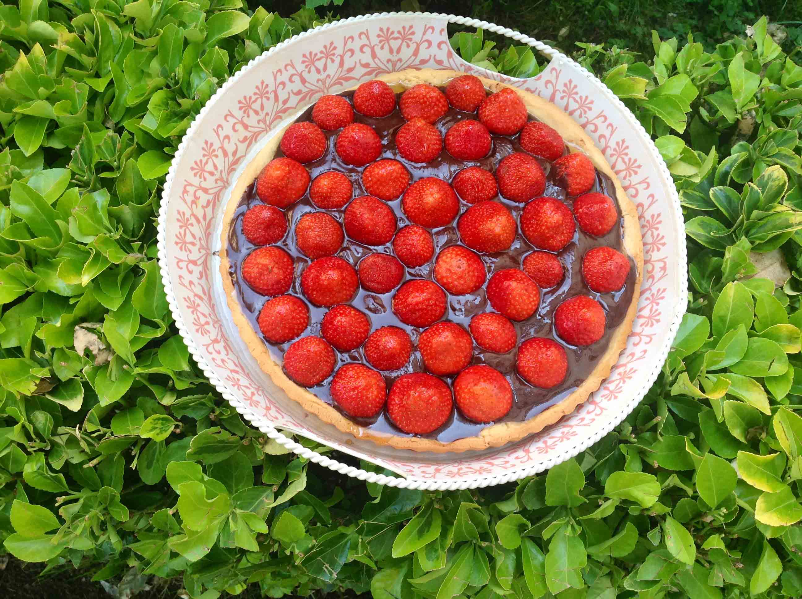 Resultado final de la receta: tarta de chocolate y fresas.