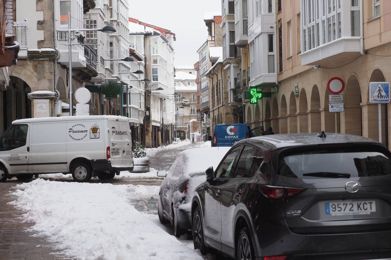 Así ha amanecido este sábado Reinosa, con las calles cubiertas por una espesa capa de nieve