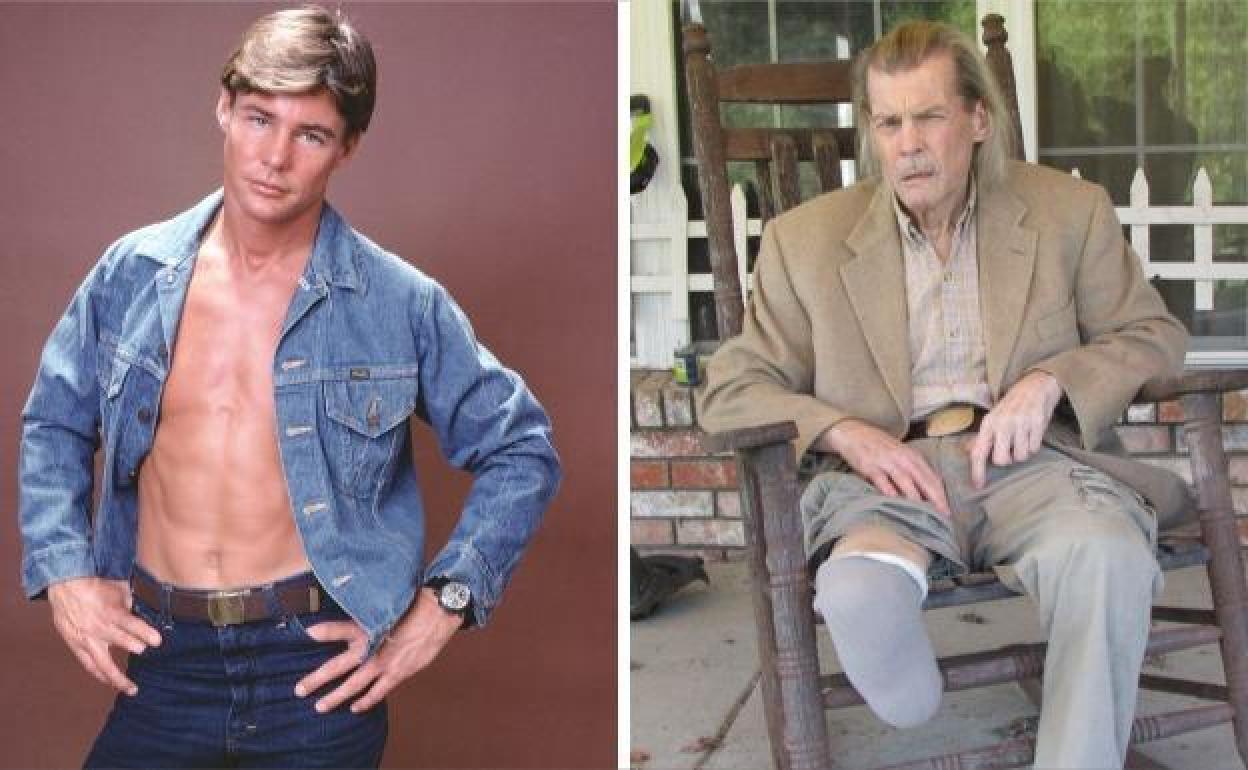 Jan-Michael Vincent en los 70 y en una imagen reciente, después de que le amputaran la pierna derecha en 2012 por una infección en la sangre.