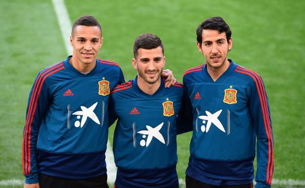Rodrigo, Gayá y Parejo, antes de la sesión en Mestalla
