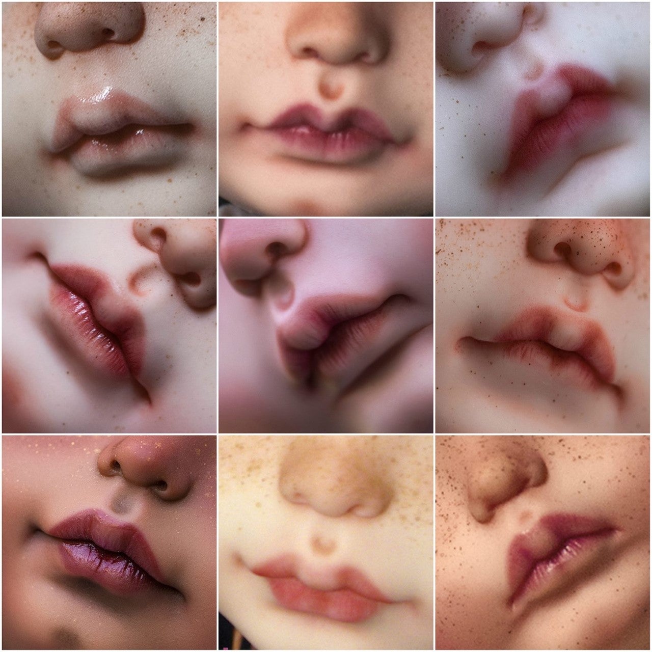 Labios tallados en distintas Blythes.