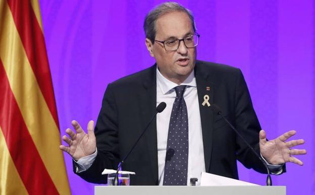 Quim Torra durante la rueda de prensa ofrecida este martes en el Palau de la Generalitat.