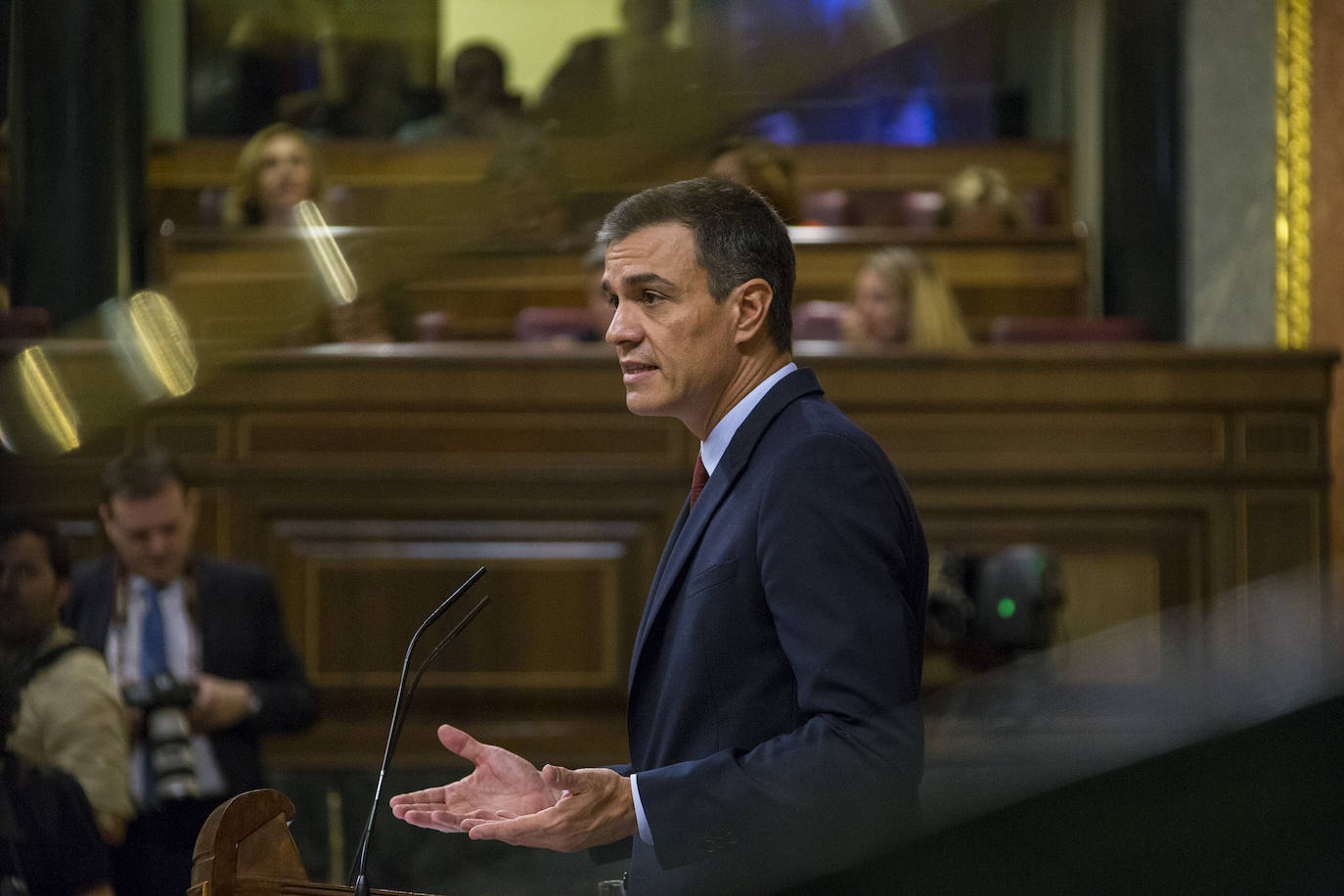 Pedro Sánchez, durante la réplica a Pablo Casado.