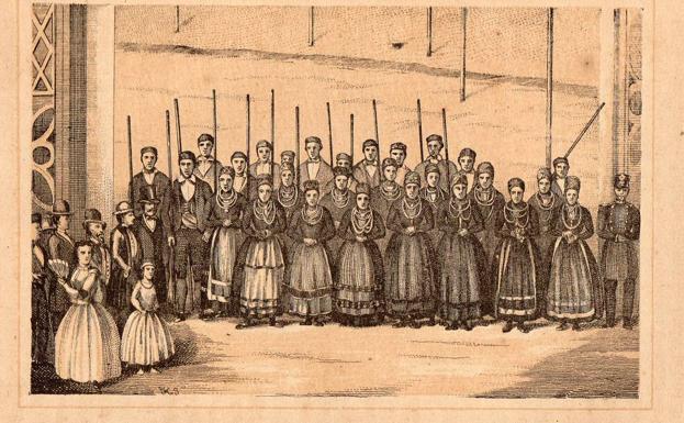 Pasiegos y pasiegas presentados ante la reina Isabel II, año 1865