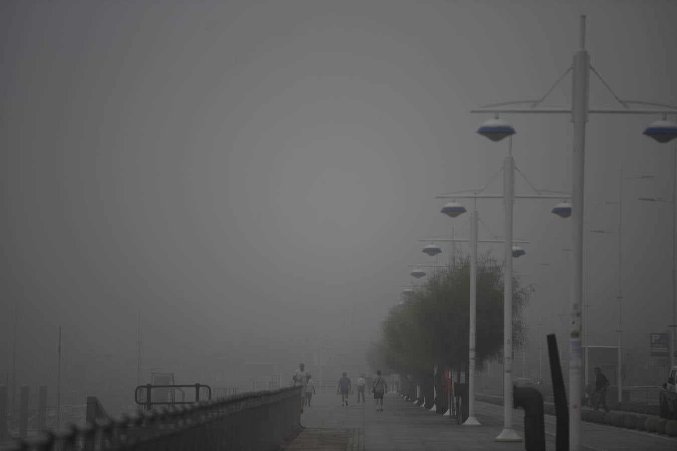 Localidades de la franja costera de Cantabria han amanecido este domingo cubiertas bajo un espeso manto de niebla.