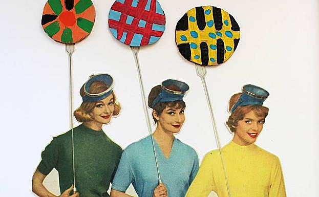 Imagen principal - ELE, con círculos y témperas, recrea paisajes oníricos. Y Sara Huete los traslada a su propio universo e imaginario de poesía visual. 'Tres puntos de cuidado' o 'Todo sale redondo' son algunas de sus nuevas piezas.