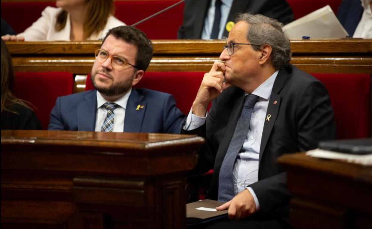 El presidente de la Generalitat Quim Torra y el vicepresidente de la Generalitat, Pere Aragonès.